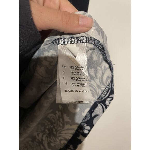 Bai Sheng GT Tunic Top 3/4 Sleeve Dark Blue White Damask Pattern Xl - Picture 5 of 6